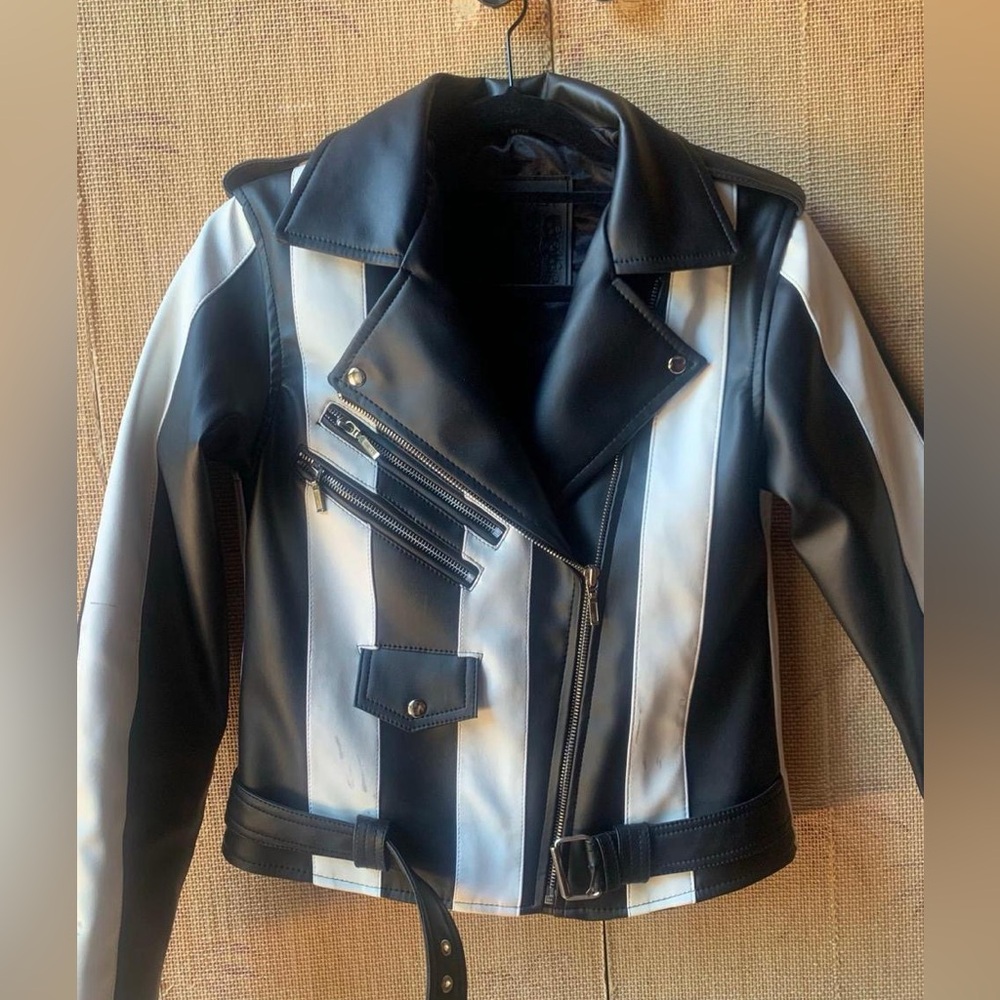 Killstar Monochrome Striped Leather Jacket